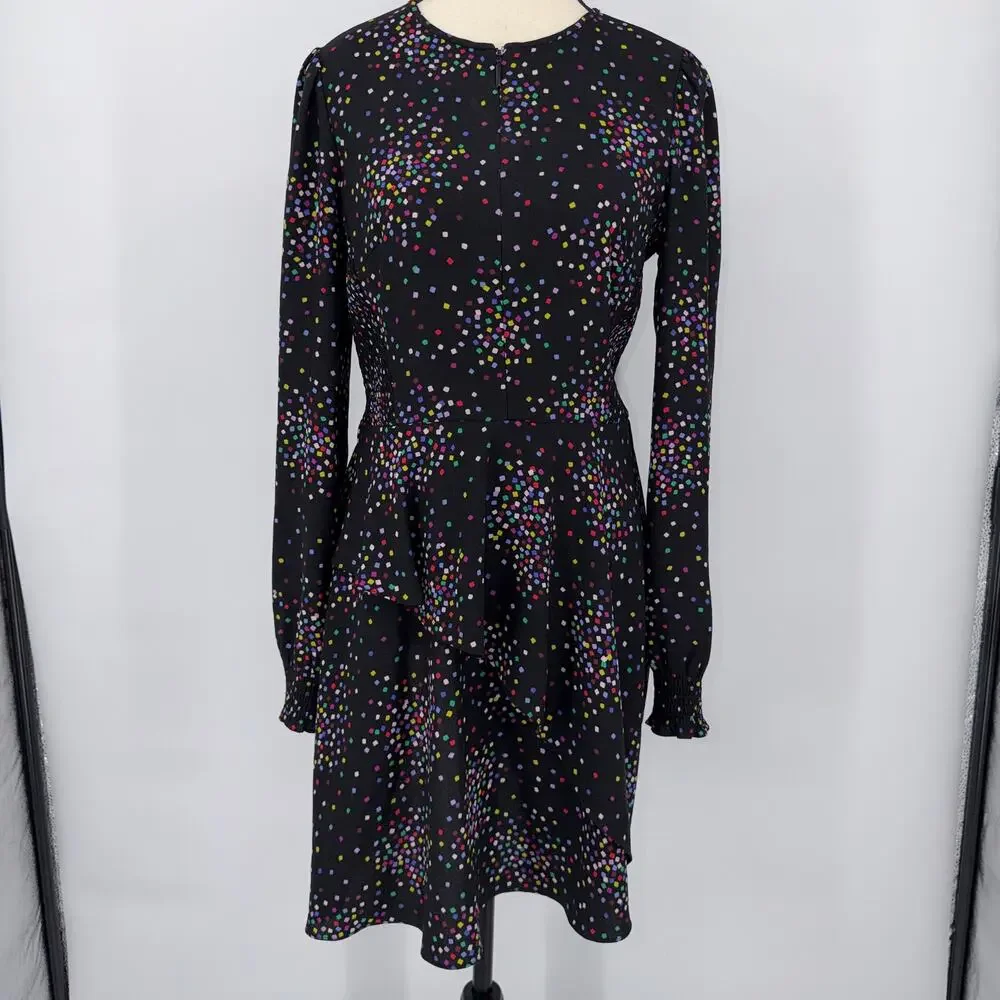 Kate Spade Confetti Pop Smocked Midi Dress Black Multicolor Cheer Size 4